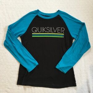 VTG Quiksilver Womens Long Sleeve Raglan T Shirt Black Aqua Size M